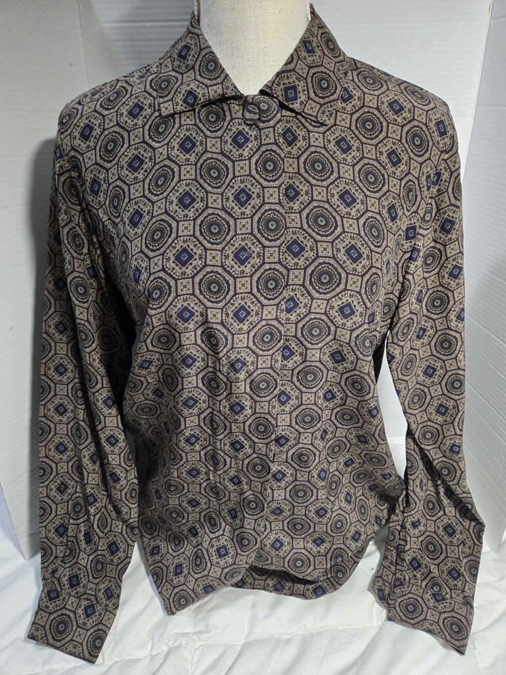 Brooks Brothers Blouse 6 Made USA Vtg Retro 100% Silk Geometric Academia Career